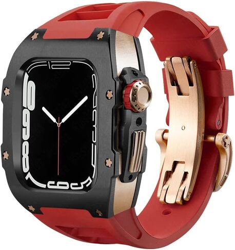 44 45 مم مجموعة تعديل فاخرة مجموعة لسلسلة Apple Watch Series 8 7 علبة سليكون للمعاد in Kuwait