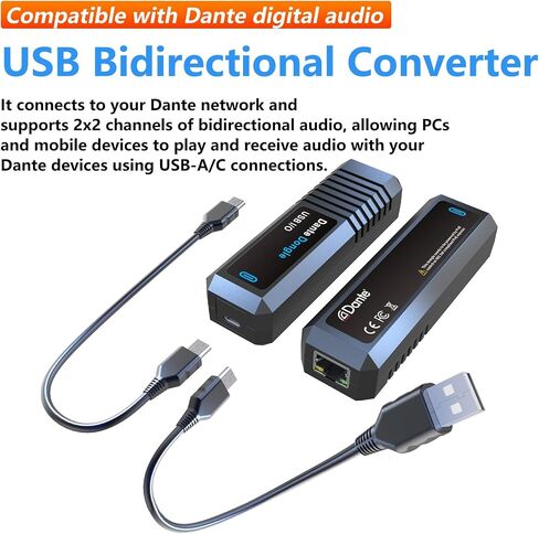 D1 لمحول Dante Avio USB ثنائي الاتجاه من النوع C/O I/O ، وشبكة الصوت ثنائية الاتجاه 2x2 ، وأجهزة الكمبيوتر والأجهزة المحمولة للتشغيل واستلام الصوت مع Dante باستخدام Connections USB-A/C in Saudi Arabia