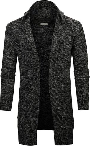 VICALLED Men's Long Cardigan Sweater Hooded Knit Slim Fit Open Front Longline Cardigans with Pockets in Saudi Arabia