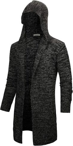 VICALLED Men's Long Cardigan Sweater Hooded Knit Slim Fit Open Front Longline Cardigans with Pockets in Saudi Arabia
