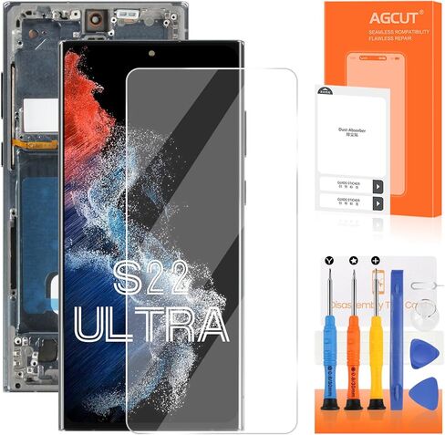 OLED for Samsung Galaxy S22 Ultra Screen Replace for Samsung S22 Ultra LCD Display SM-S908B SM-S908U LCD Digitizer Touch Screen Green مع إطار (إصدار الولايات المتحدة ، بصمة الدعم) in Saudi Arabia