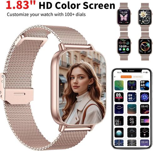 Watch Smart Watch for Women Men ، 2025 1.83 "HD Smartwatches (الإجابة/إجراء مكالمة) ، IP68 Tracker Activity Activity Tracker ، مراقبة النوم ، عداد الخطى ، ساعة اللياقة البدنية لنظام Android iOS (Rose Gold) in Kuwait