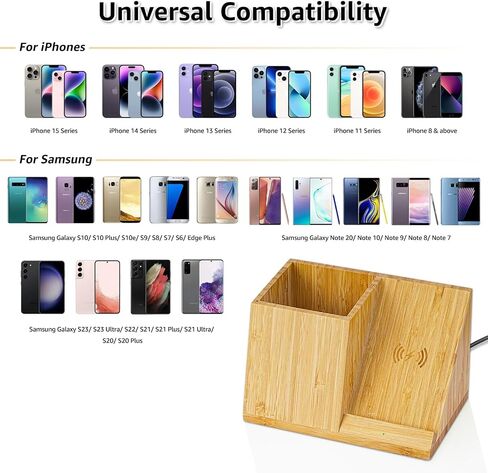 OhM-ega Bamboo Desk Organizer with Wireless Charing, Home Office Organizers for Desk, Wireless Charging Station with Pen Holder, 10W Fast Wireless Charging, Compatible with iPhone and Pixel in Saudi Arabia