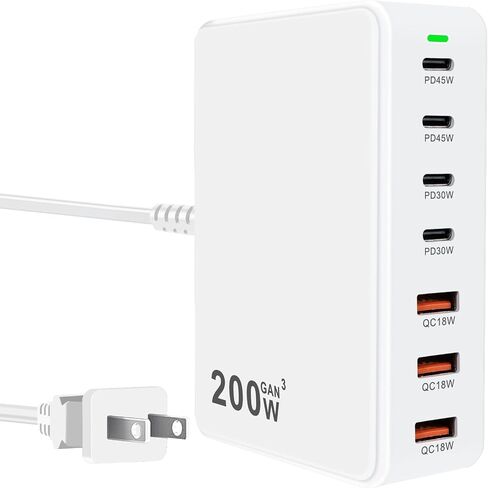 USB C Multi Charger Charging Station 200W 7-Port GaN Fast Charging Brick PD 3.0 TypeC and USB A Wall ChargerPower Adapter for All iPhoneiPadSamsung Android Pixel Series (Black) in Saudi Arabia