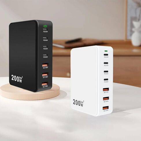 USB C Multi Charger Charging Station 200W 7-Port GaN Fast Charging Brick PD 3.0 TypeC and USB A Wall ChargerPower Adapter for All iPhoneiPadSamsung Android Pixel Series (Black) in Saudi Arabia