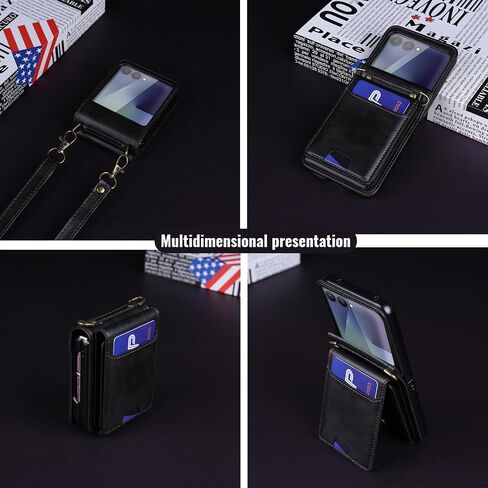 ASAPDOS for Samsung Galaxy Z Flip 7 PU Leather Wallet Phone Case with Card Slots (Holds 5-7 Cards), Anti-Drop Protection, Wrist & Shoulder Strap Blue in Kuwait