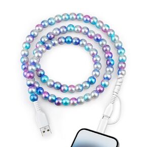 2 in 1 Charging Cable for iPhone Girls 3.3FT [MFi Certified] Fast Charger Cord Cute Pearl Beaded Phone Charging Cable for iPhone 16 15 14 13 12 11 Pro Max, for Galaxy S25 S24 S23 S22 in Kuwait