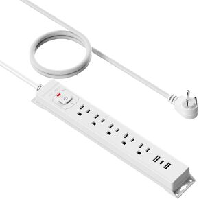 Power Strip Surge Protector with USB Ports, 5 Ft Flat Plug Extension Cord, 5 AC Outlets and 3 USB Charging Ports, Wall Mountable, ETL Listed – White for Home, Office, Dorm in Saudi Arabia