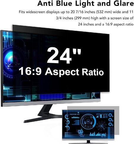 24 Inch Computer Private Screen Filter Eye Protection Anti Glare Blue Light Blocking Scratch Privacy Screen Protector for Office Home and Public Places PET 16:9 Widescreen in Saudi Arabia