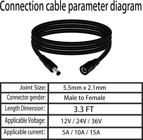 5.5 مم × 2.1 مم 9.8 قدمًا كابل تمديد الطاقة من الذكور إلى أنثى 12V/24V 14AWG DC كابل اتصال لمكبرات الصوت CCTV كاميرا LED LED LED LID in Kuwait