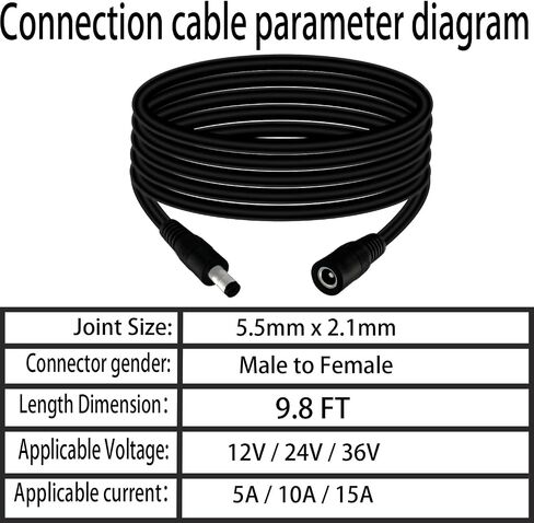 5.5 مم × 2.1 مم 9.8 قدمًا كابل تمديد الطاقة من الذكور إلى أنثى 12V/24V 14AWG DC كابل اتصال لمكبرات الصوت CCTV كاميرا LED LED LED LID in Kuwait