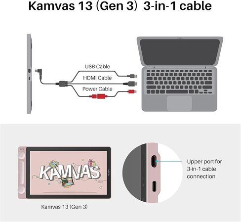 HUION Kamvas 13 (Gen 3) Drawing Tablet with Screen and 3-in-1 USB-C Cable in Saudi Arabia