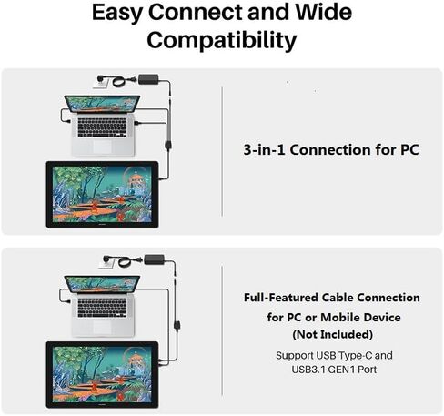 Huion Kamvas 24 QHD Drawing Tablet مع الشاشة ، قرص فني 2.5K ، مراقبة الرسم 23.8 بوصة مع فنان رفض النخيل ، العمل مع Mac و Windows و Linux و Android in Saudi Arabia