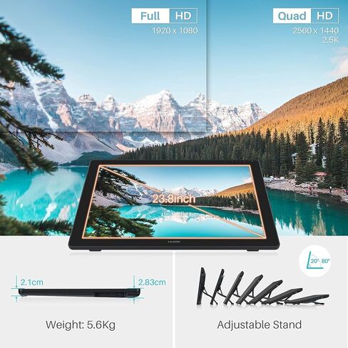 HUION Kamvas 24 QHD Drawing Tablet with Screen, 2.5K Graphics Art Tablet with HUION Slim Pen PW550S 9.5mm Diameter, 23.8inch Drawing Monitor, Work with Mac, Windows, Linux, Android in Saudi Arabia