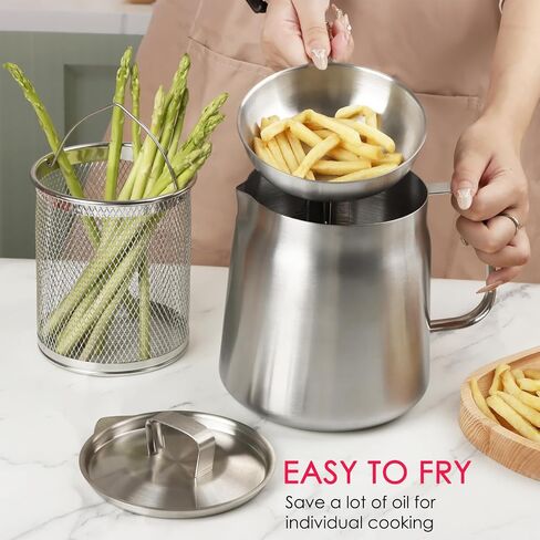 68oz 304 Stainless Steel Oil Filter Pot, Heavy Duty Bacon Grease Container & Deep Fryer Basket, Large Capacity Multi-function Oil Filter Vessel with Strainer for Kitchen Storing Frying Cooking Grease in Saudi Arabia