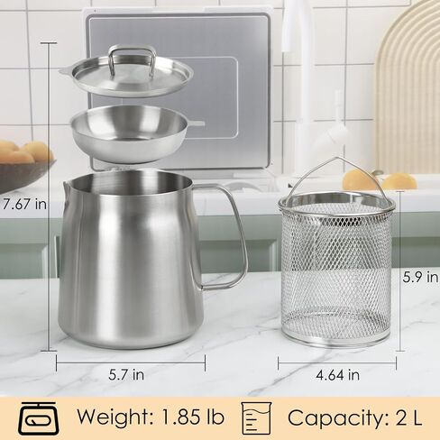 68oz 304 Stainless Steel Oil Filter Pot, Heavy Duty Bacon Grease Container & Deep Fryer Basket, Large Capacity Multi-function Oil Filter Vessel with Strainer for Kitchen Storing Frying Cooking Grease in Saudi Arabia