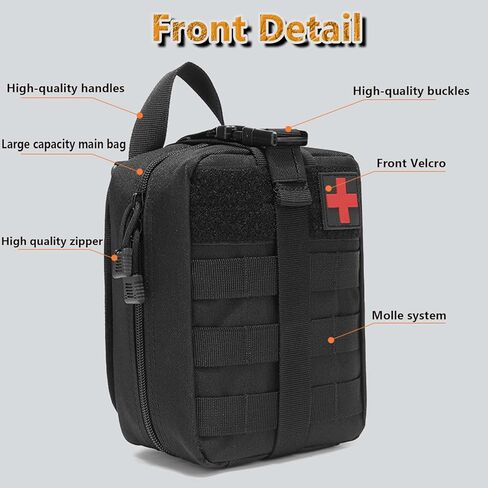 BAOCH MEDAL MOLLE MOLLE التكتيكي التكتيكي - 1000D NYLON BACSS First Aide ، فائدة حقيبة EMT ذات السعة الكبيرة ، والرئة العسكرية الثقيلة RIP -Away IFAK للأنشطة المنزلية والخارجية in Kuwait