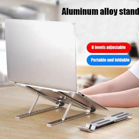 Adjustable Laptop Stand for Desk Riser ABS+Silicone Foldable Portable Notebook Holder Ventilated Cooling Notebook Mount-Plastic-Large-Size-Black in Saudi Arabia