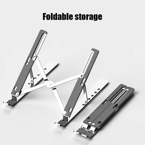 Adjustable Laptop Stand for Desk Riser ABS+Silicone Foldable Portable Notebook Holder Ventilated Cooling Notebook Mount-Plastic-Large-Size-Black in Saudi Arabia