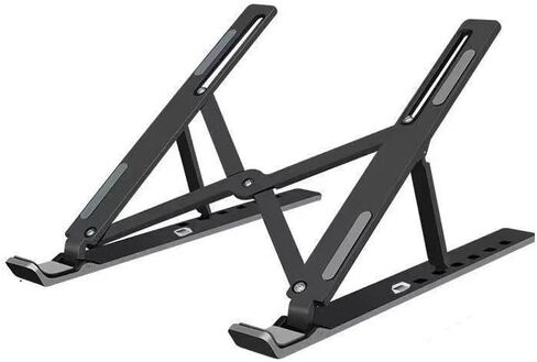Adjustable Laptop Stand for Desk Riser ABS+Silicone Foldable Portable Notebook Holder Ventilated Cooling Notebook Mount-Plastic-Large-Size-Black in Saudi Arabia