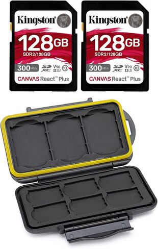 Kingston Canvas React Plus 128GB U3 V90 SDXC UHS-II SD CARD (2 pack) مع حالة تخزين الذاكرة (3 عناصر) in Kuwait