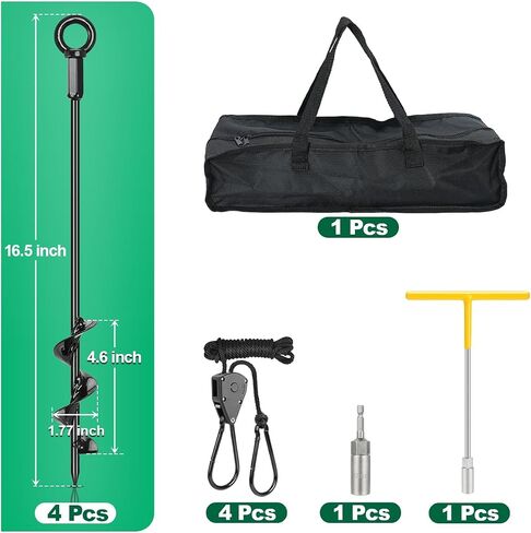 Tent Stakes Anchors 16-in 4 Pack, RV Awning Tie Down Kit for Wind-Proof with Retractable Ratchet Straps, Camping Stakes Heavy Duty for Tents, Beach Umbrellas, Canopies, Carport, Campers in Saudi Arabia