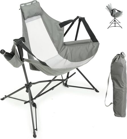 Hammock Folding Camping Chair - Outdoor Portable Swing Camp Chairs with Stand Adults Rocking Swinging Chair for Beach Lawn Patio (Grey) in Saudi Arabia