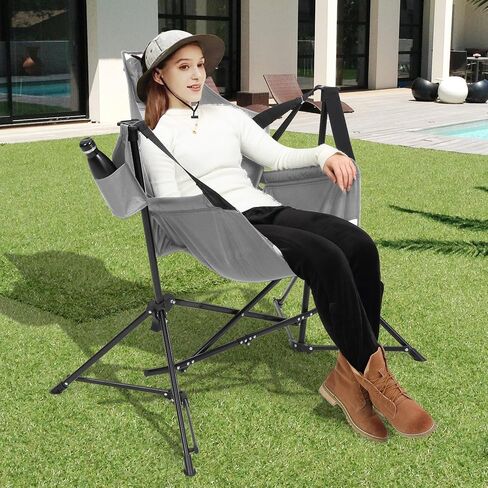 Hammock Folding Camping Chair - Outdoor Portable Swing Camp Chairs with Stand Adults Rocking Swinging Chair for Beach Lawn Patio (Grey) in Saudi Arabia