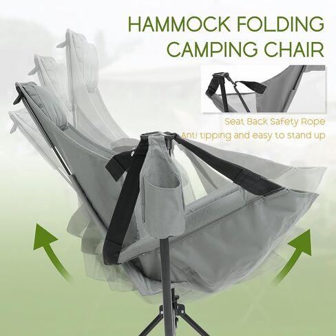 Hammock Folding Camping Chair - Outdoor Portable Swing Camp Chairs with Stand Adults Rocking Swinging Chair for Beach Lawn Patio (Grey) in Saudi Arabia