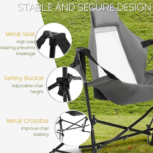 Hammock Folding Camping Chair - Outdoor Portable Swing Camp Chairs with Stand Adults Rocking Swinging Chair for Beach Lawn Patio (Grey) in Saudi Arabia