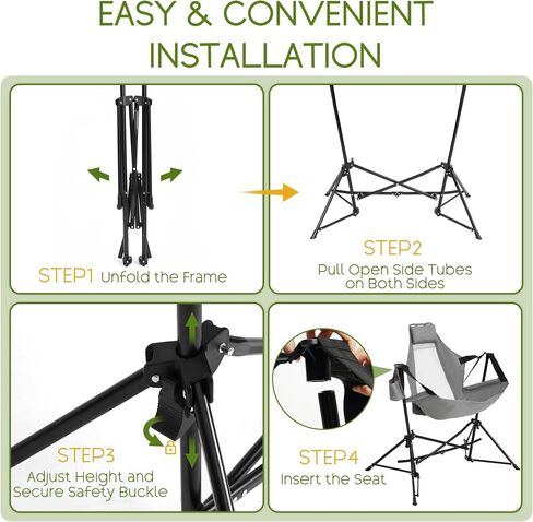 Hammock Folding Camping Chair - Outdoor Portable Swing Camp Chairs with Stand Adults Rocking Swinging Chair for Beach Lawn Patio (Grey) in Saudi Arabia