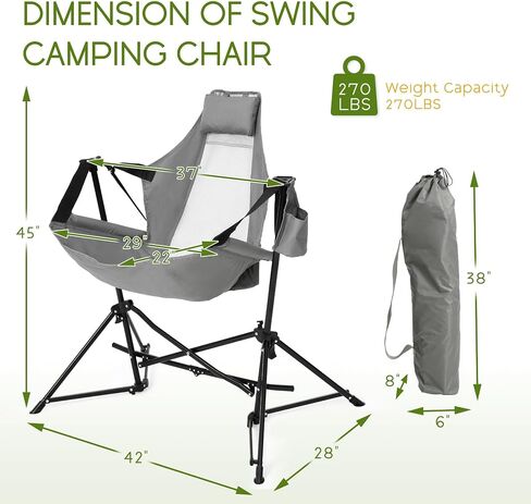 Hammock Folding Camping Chair - Outdoor Portable Swing Camp Chairs with Stand Adults Rocking Swinging Chair for Beach Lawn Patio (Grey) in Saudi Arabia