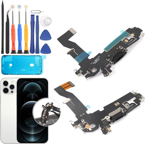 Dock Connector for iPhone 12 Charging Port Flex Cable Replacement for iPhone 12 Pro USB Charger Dock Board Connector with Tools(Black) in Saudi Arabia