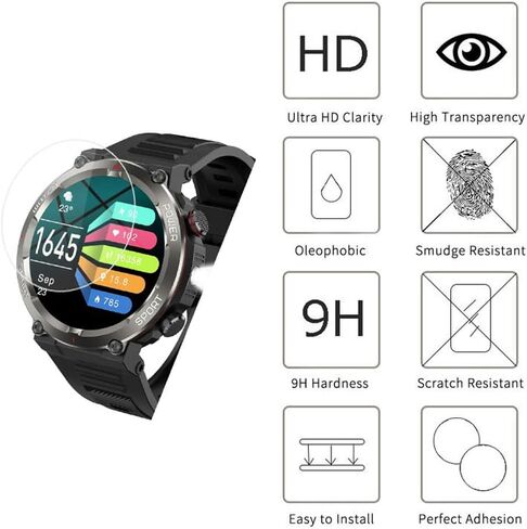بالنسبة إلى Baolubao Military Smart Watch W50 Pro Screen Protector 1.45 "[3 Pack] HD Filded Glass Film [9H Hardness] in Kuwait