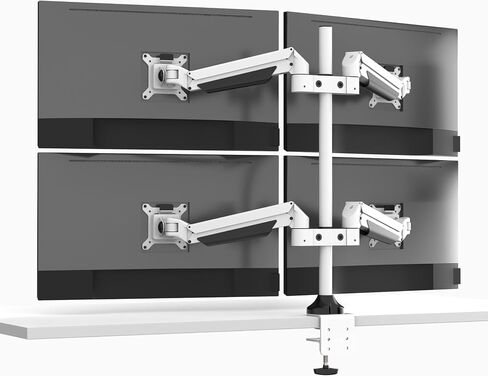 Quad Monitor Arm – 4 Monitor Desk Mount for 13–24" Screens, VESA 75x75/100x100, 22 lbs per Arm, Clamp or Grommet Mount, White Finish, Fully Adjustable Ergonomic Stand in Kuwait