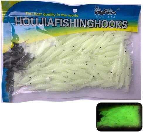 100pcs 4.8 سم الطعوم الناعمة لصيد الأسماك ، إغراء صيد الروبيان المضيء ، طعم شاد ، توهج دودة ، طعم صغير معطر من أجل السلمون المرقط ، صيد المياه المالحة في المياه العذبة ، وملحقات صيد الأسماك in Kuwait