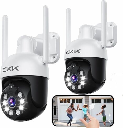 CKK 2pcs 3MP PTZ Camera System, The Wireless Security Cameras Outdoor with Floodlights & Siren, Floodlights & Siren, 2 Way Audio, Color Night Vision, 24/7 Record, Pan Tilt Zoom in Saudi Arabia