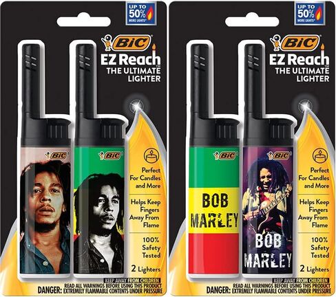 BIC EZ Reach Candle Lighter, The Ultimate Lighter with Extended Wand for Grills and Firepits (1.45-inch), Bob Marley Lighters, 4 Count Pack (Assortment of Designs May Vary) in Saudi Arabia