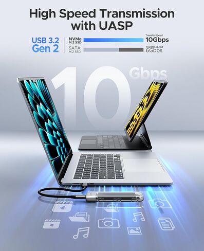 ORICO 2TB DIY SSD-ما يصل إلى 1000 ميجابايت/ثانية-USB-C ، J10 2TB Gen 3x4 SSD مع 10 جيجابت في الثانية خالية من الأدوات USB 3.2 Type-C إلى M.2 SSD العلبة لـ SATA/NVME M.2 (M-Key/B+Mey) SSD in Kuwait