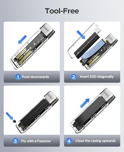 ORICO 2TB DIY SSD-ما يصل إلى 1000 ميجابايت/ثانية-USB-C ، J10 2TB Gen 3x4 SSD مع 10 جيجابت في الثانية خالية من الأدوات USB 3.2 Type-C إلى M.2 SSD العلبة لـ SATA/NVME M.2 (M-Key/B+Mey) SSD in Kuwait