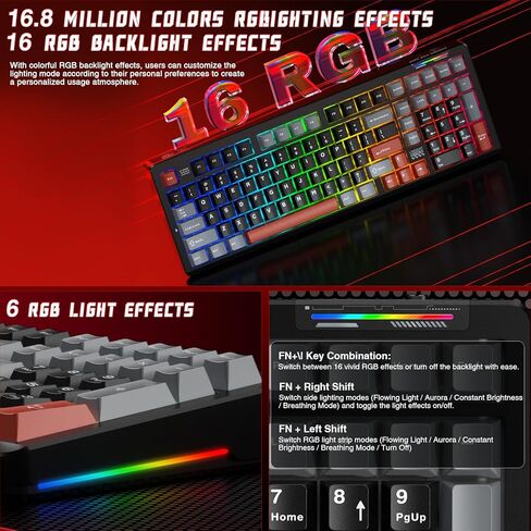 LINGBAO K98 Wireless Mechanical Gaming Keyboard, Tri-Mode BT5.0/2.4GHz/USB-C, Gasket Custom Hot-Swappable Linear Switches Creamy Keyboard with Number Pad, RGB Backlit Gaming Keyboard for PC Laptop in Kuwait