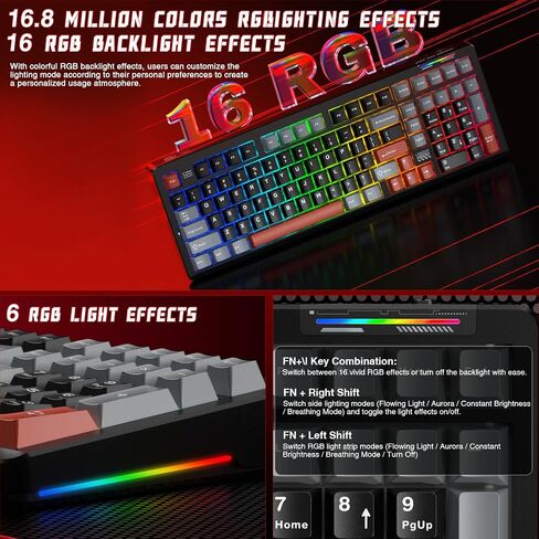 LINGBAO K98 Wireless Mechanical Gaming Keyboard, Tri-Mode BT5.0/2.4GHz/USB-C, Gasket Custom Hot-Swappable Linear Switches Creamy Keyboard with Number Pad, RGB Backlit Gaming Keyboard for PC Laptop in Kuwait