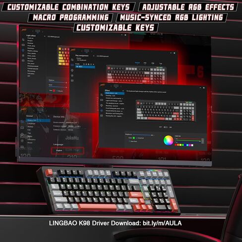 LINGBAO K98 Wireless Mechanical Gaming Keyboard, Tri-Mode BT5.0/2.4GHz/USB-C, Gasket Custom Hot-Swappable Linear Switches Creamy Keyboard with Number Pad, RGB Backlit Gaming Keyboard for PC Laptop in Kuwait