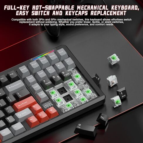 LINGBAO K98 Wireless Mechanical Gaming Keyboard, Tri-Mode BT5.0/2.4GHz/USB-C, Gasket Custom Hot-Swappable Linear Switches Creamy Keyboard with Number Pad, RGB Backlit Gaming Keyboard for PC Laptop in Kuwait
