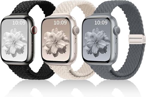 3 حزمة ضئيلة ضئيلة مضفر نطاقات ممتدة متوافقة مع Apple Watch Band 38mm 40mm 41mm 42mm 44mm 45mm 46mm 49mm النساء الرجال ، نطاقات حزام مغناطيسي نايلون رقيقة لسلسلة Iwatch 10/9/8/7/6/5/4/3/2/1/1/SE in Kuwait