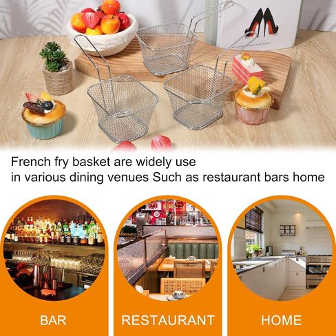 12 PCS Mini Square Fry Sgence ، Stains Stains French Fry Holder Callder مع مقبض ، سلال مقلاة صغيرة قابلة لإعادة الاستخدام الصغيرة لمطعم مطعم Cafe Cafe (Sliver) (Sliver) in Kuwait