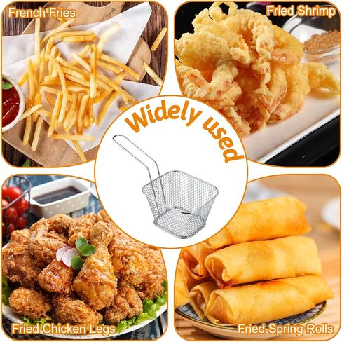 12 PCS Mini Square Fry Sgence ، Stains Stains French Fry Holder Callder مع مقبض ، سلال مقلاة صغيرة قابلة لإعادة الاستخدام الصغيرة لمطعم مطعم Cafe Cafe (Sliver) (Sliver) in Kuwait