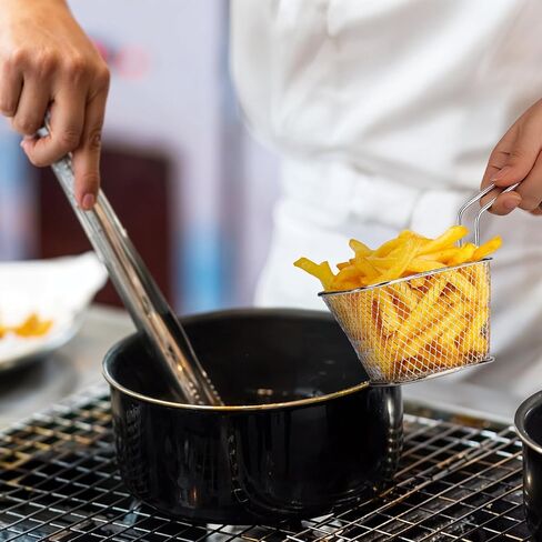 12 PCS Mini Square Fry Sgence ، Stains Stains French Fry Holder Callder مع مقبض ، سلال مقلاة صغيرة قابلة لإعادة الاستخدام الصغيرة لمطعم مطعم Cafe Cafe (Sliver) (Sliver) in Kuwait