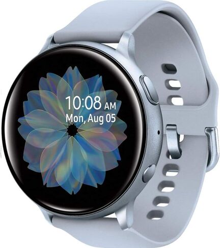 Samsung Galaxy Watch Active2 (حزام السيليكون + مدي الألومنيوم) بلوتوث - دولي (سحابة الفضة ، R820-44mm) (متجدد) in Saudi Arabia