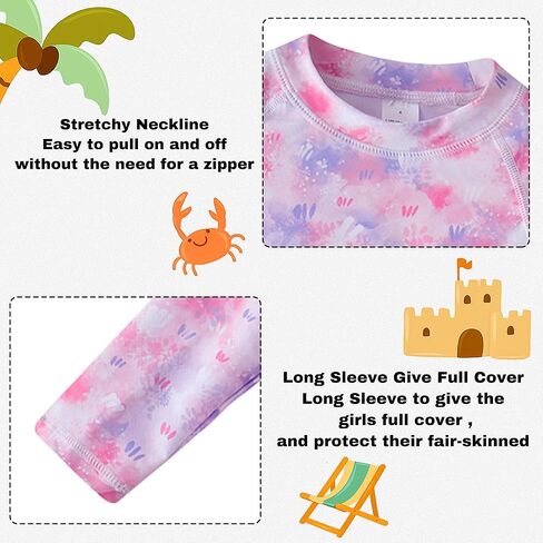 طقم ملابس سباحة LIBREDGE للفتيات مكون من قطعتين من Rash Guard بأكمام طويلة مع حماية من أشعة الشمس بعامل حماية من أشعة الشمس 50+ in Kuwait